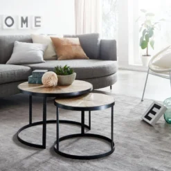 Table Basse De Salon Lot De 2 Table Canapé Bois Metal Industriel Ronde 11 Table Basse De Salon Lot De 2 Table Canapé Bois Metal Industriel Ronde -Pas Cher Mobiliora Magasin table basse 22259517