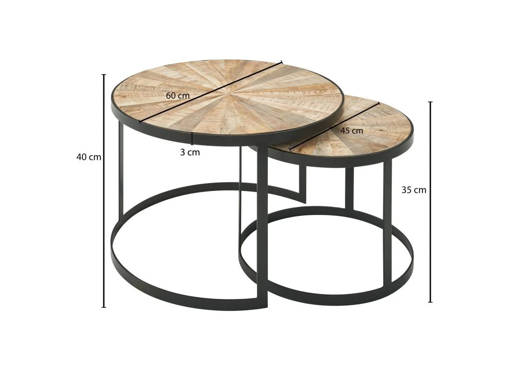 Table Basse De Salon Lot De 2 Table Canapé Bois Metal Industriel Ronde 6 Table Basse De Salon Lot De 2 Table Canapé Bois Metal Industriel Ronde – Image 4