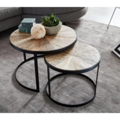 Table Basse De Salon Lot De 2 Table Canapé Bois Metal Industriel Ronde 14 Table Basse De Salon Lot De 2 Table Canapé Bois Metal Industriel Ronde -Pas Cher Mobiliora Magasin table basse 22259523