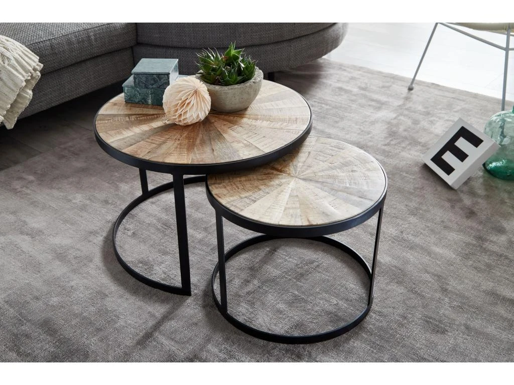 Table Basse De Salon Lot De 2 Table Canapé Bois Metal Industriel Ronde 8 Table Basse De Salon Lot De 2 Table Canapé Bois Metal Industriel Ronde – Image 6