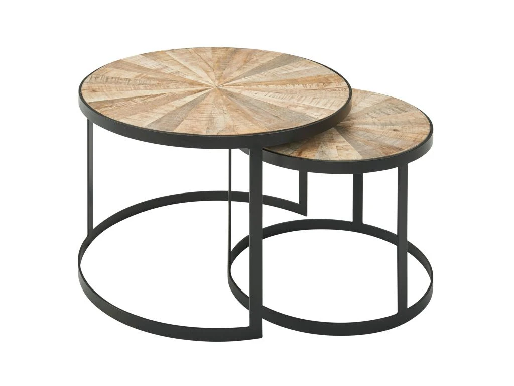 Table Basse De Salon Lot De 2 Table Canapé Bois Metal Industriel Ronde 9 Table Basse De Salon Lot De 2 Table Canapé Bois Metal Industriel Ronde – Image 7
