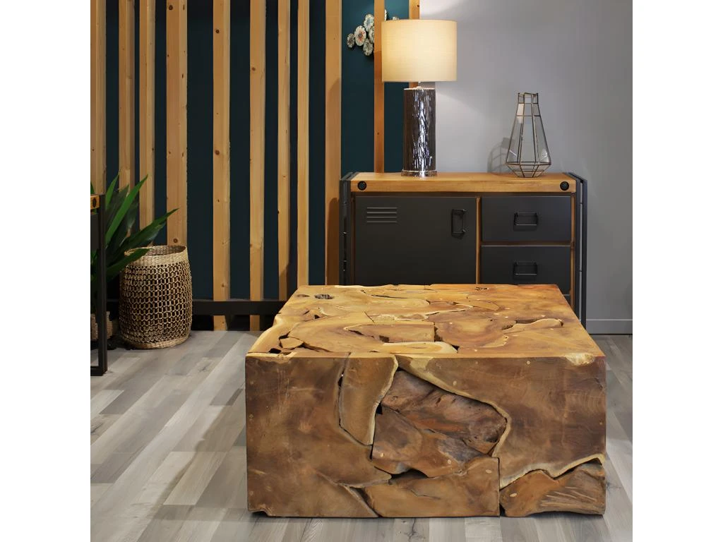 Table Basse Carrée L.100 Cm Avec Assemblage De Bois De Teck - TEKKU 4 Table Basse Carrée L.100 Cm Avec Assemblage De Bois De Teck - TEKKU – Image 2