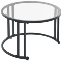 Lot De 2 Tables Gigognes Avec Tiroir - Plateaux En Verre Et Marbre - Blanc -Pas Cher Mobiliora Magasin table basse 22449193