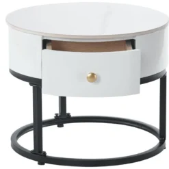 Lot De 2 Tables Gigognes Avec Tiroir - Plateaux En Verre Et Marbre - Blanc -Pas Cher Mobiliora Magasin table basse 22449195