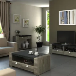 Table Basse METEORITE - 2 Tiroirs - MDF Plateau Effet Granite -Pas Cher Mobiliora Magasin table basse 225715