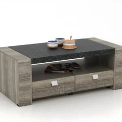Table Basse METEORITE - 2 Tiroirs - MDF Plateau Effet Granite -Pas Cher Mobiliora Magasin table basse 225721