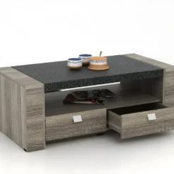 Table Basse METEORITE - 2 Tiroirs - MDF Plateau Effet Granite -Pas Cher Mobiliora Magasin table basse 225723