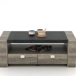 Table Basse METEORITE - 2 Tiroirs - MDF Plateau Effet Granite -Pas Cher Mobiliora Magasin table basse 225725
