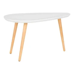 BEANNY - Table Basse Petit Modèle Forme Ovale Plateau MDF Blanc Pieds En Hévéa Naturel