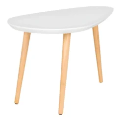 BEANNY - Table Basse Petit Modèle Forme Ovale Plateau MDF Blanc Pieds En Hévéa Naturel -Pas Cher Mobiliora Magasin table basse 22719007