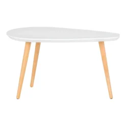 BEANNY - Table Basse Petit Modèle Forme Ovale Plateau MDF Blanc Pieds En Hévéa Naturel -Pas Cher Mobiliora Magasin table basse 22719011