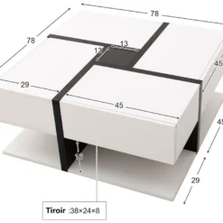 Table Basse - 4 Tiroirs - Espace De Rangement En Bas - 78*78*36cm - Blanc -Pas Cher Mobiliora Magasin table basse 22758205