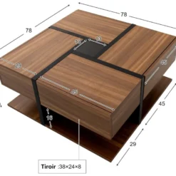 Table Basse - 4 Tiroirs - Espace De Rangement En Bas - 78*78*36cm - Naturel -Pas Cher Mobiliora Magasin table basse 22758227