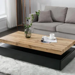 Table Basse Avec 2 Tiroirs En MDF - Noir Et Naturel Clair - FELIX