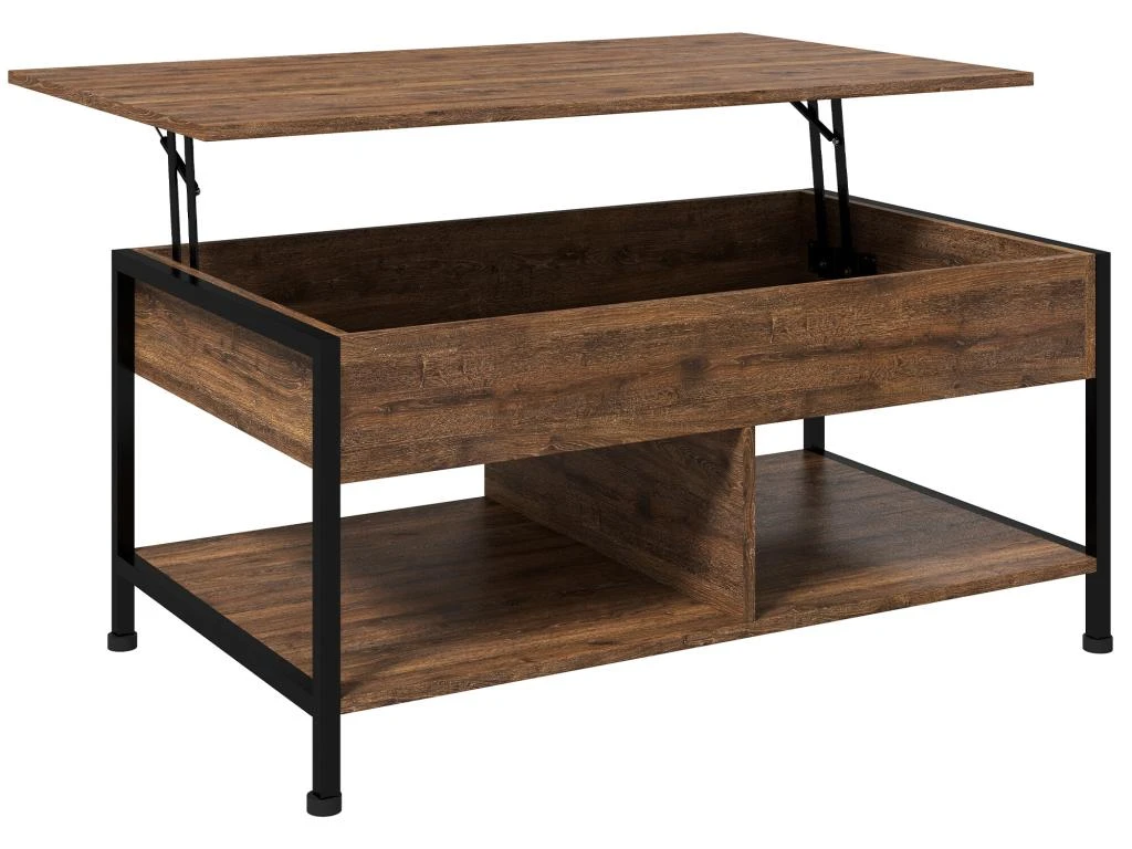 Table Basse Relevable - étagère Inférieure, Coffre De Rangement - Dim. 100L X 80l X 60H Cm - Aspect Bois Rustique Noir 4 Table Basse Relevable - étagère Inférieure, Coffre De Rangement - Dim. 100L X 80l X 60H Cm - Aspect Bois Rustique Noir – Image 2