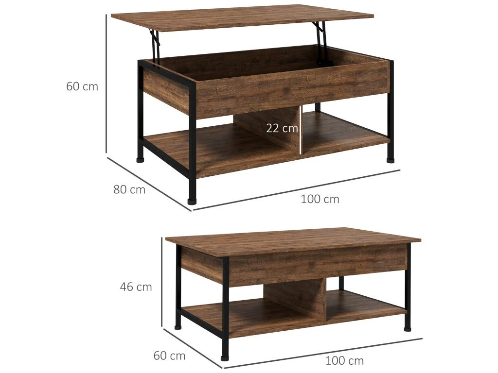 Table Basse Relevable - étagère Inférieure, Coffre De Rangement - Dim. 100L X 80l X 60H Cm - Aspect Bois Rustique Noir 5 Table Basse Relevable - étagère Inférieure, Coffre De Rangement - Dim. 100L X 80l X 60H Cm - Aspect Bois Rustique Noir – Image 3