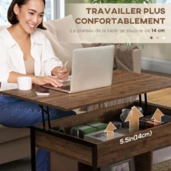 Table Basse Relevable - étagère Inférieure, Coffre De Rangement - Dim. 100L X 80l X 60H Cm - Aspect Bois Rustique Noir 11 Table Basse Relevable - étagère Inférieure, Coffre De Rangement - Dim. 100L X 80l X 60H Cm - Aspect Bois Rustique Noir -Pas Cher Mobiliora Magasin table basse 22963097