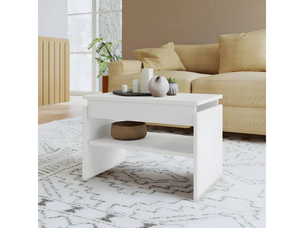 Table Basse Rectangle 2 Niches Blanche 54 Cm 4 Table Basse Rectangle 2 Niches Blanche 54 Cm – Image 2