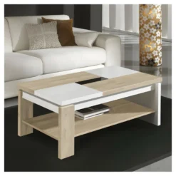 Table Basse Relevable Bois Clair/Bois Blanc - LILAU 7 Table Basse Relevable Bois Clair/Bois Blanc - LILAU -Pas Cher Mobiliora Magasin table basse 22988895