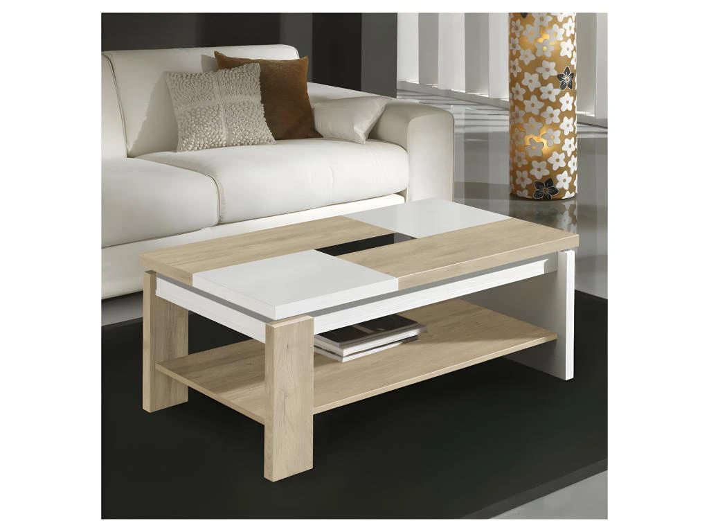 Table Basse Relevable Bois Clair/Bois Blanc - LILAU 4 Table Basse Relevable Bois Clair/Bois Blanc - LILAU – Image 2