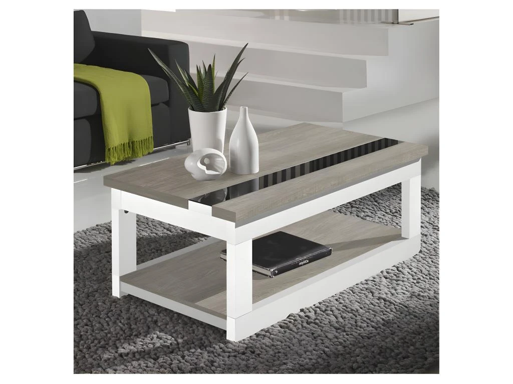 Table Basse Relevable Chêne Clair/Bois Blanc - UPTI 3 Table Basse Relevable Chêne Clair/Bois Blanc - UPTI