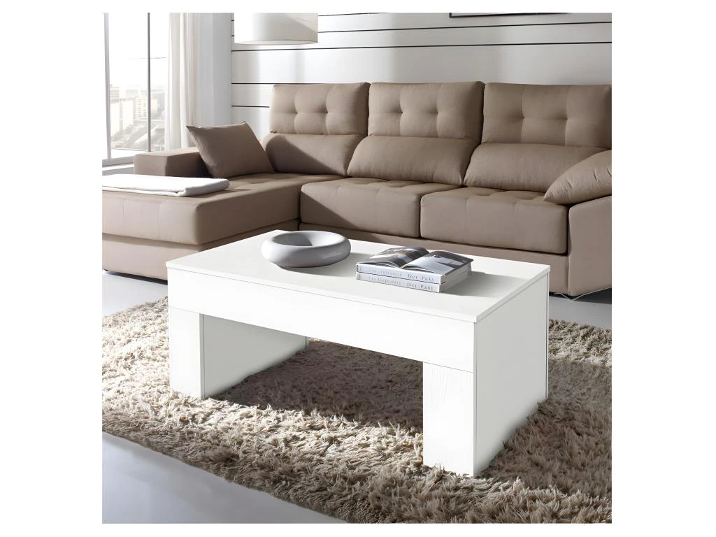 Table Basse Relevable Bois Blanc - MOLY 3 Table Basse Relevable Bois Blanc - MOLY