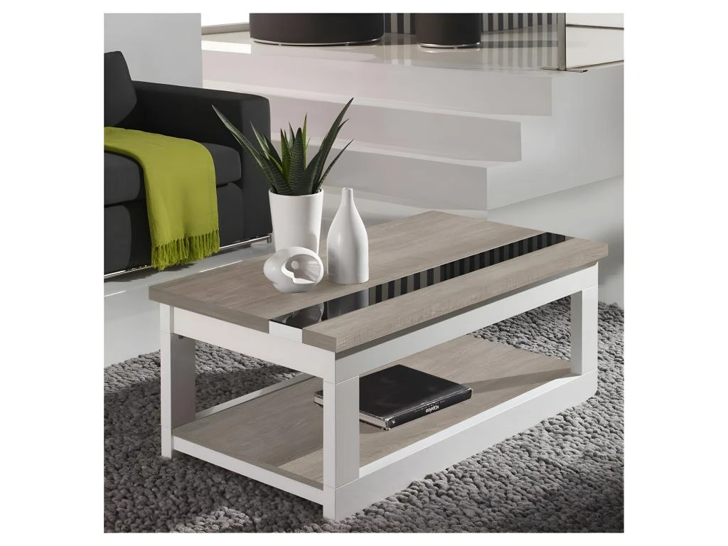 Table Basse Relevable Chêne Clair/Blanc - UPTI 3 Table Basse Relevable Chêne Clair/Blanc - UPTI