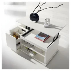 Table Basse Blanche Relevable 2 Tiroirs - ESSA -Pas Cher Mobiliora Magasin table basse 22993635