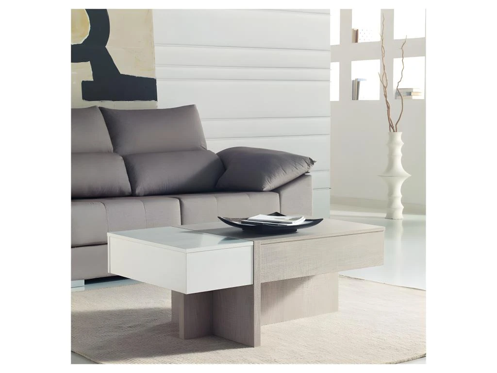 Table Basse Relevable Blanc/chêne Clair - AJAR 3 Table Basse Relevable Blanc/chêne Clair - AJAR