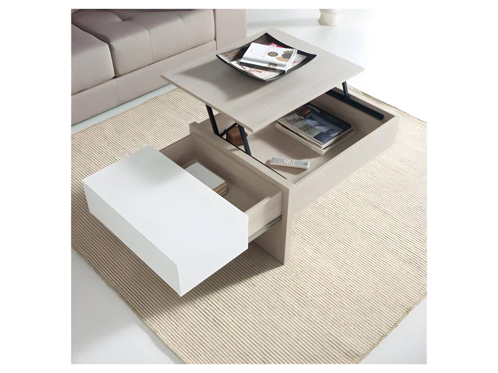 Table Basse Relevable Blanc/chêne Clair - AJAR 4 Table Basse Relevable Blanc/chêne Clair - AJAR – Image 2