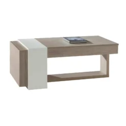 Table Basse Relevable 2 Tiroirs Chêne Clair/Blanc - ESTEBAN