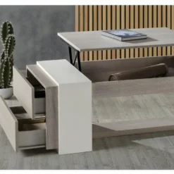 Table Basse Relevable 2 Tiroirs Chêne Clair/Blanc - ESTEBAN -Pas Cher Mobiliora Magasin table basse 22993671