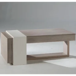 Table Basse Relevable 2 Tiroirs Chêne Clair/Blanc - ESTEBAN -Pas Cher Mobiliora Magasin table basse 22993673