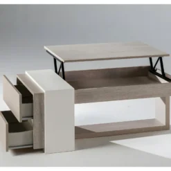 Table Basse Relevable 2 Tiroirs Chêne Clair/Blanc - ESTEBAN -Pas Cher Mobiliora Magasin table basse 22993675