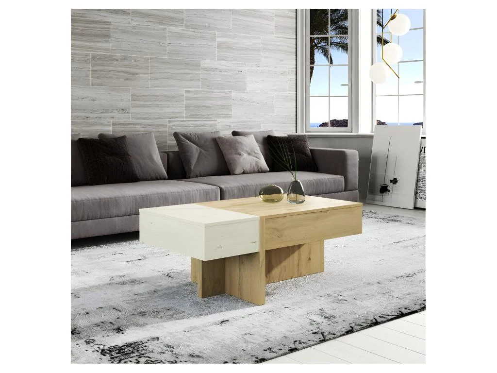 Table Basse Relevable Bois Blanc/Chêne Blond - AJAR 3 Table Basse Relevable Bois Blanc/Chêne Blond - AJAR