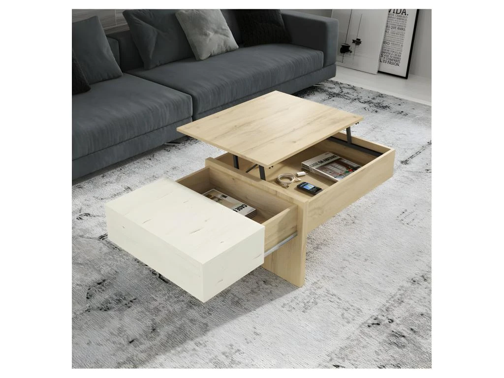 Table Basse Relevable Bois Blanc/Chêne Blond - AJAR 4 Table Basse Relevable Bois Blanc/Chêne Blond - AJAR – Image 2