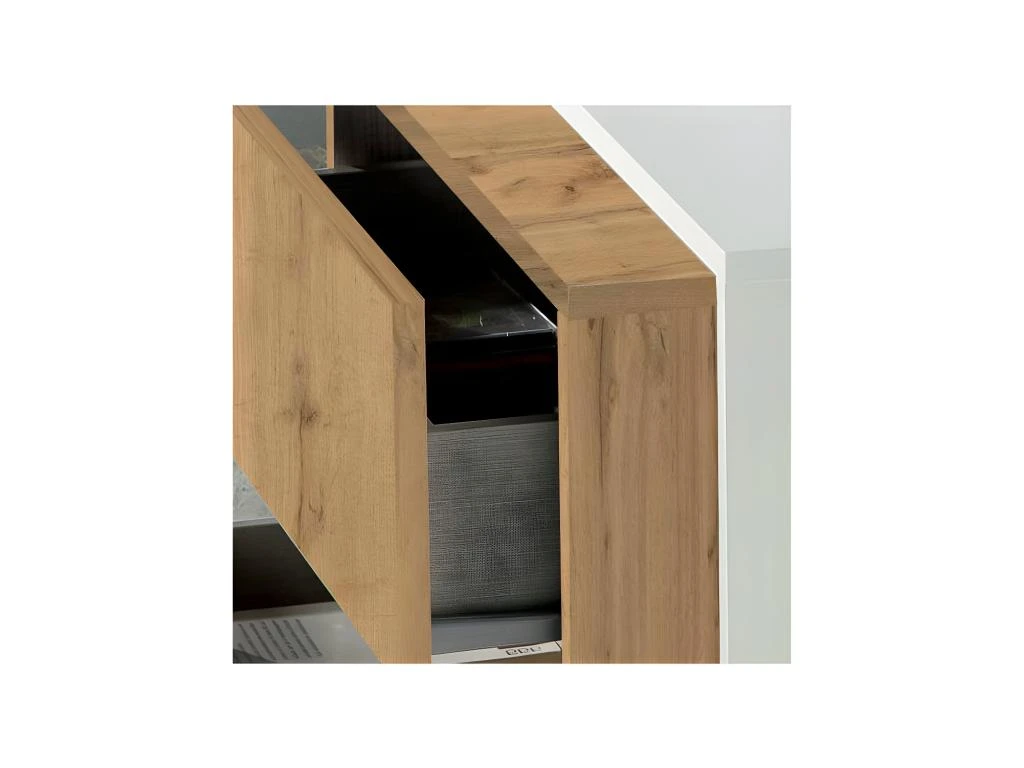 Table Basse Relevable 2 Tiroirs Chêne Blond/Bois Blanc - ESTEBAN 5 Table Basse Relevable 2 Tiroirs Chêne Blond/Bois Blanc - ESTEBAN – Image 3