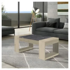 Table Basse Relevable Chêne Beige/Marbre Gris - PLAMOR