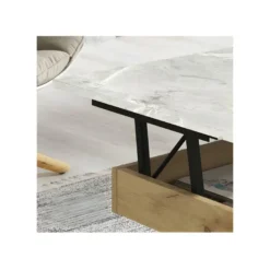 Table Basse Relevable Chêne Blond/Marbre Blanc - POPLO -Pas Cher Mobiliora Magasin table basse 22993789
