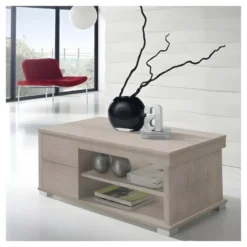 Table Basse Chêne Clair Relevable 4 Tiroirs - NESE