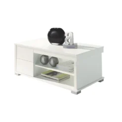 Table Basse Blanche Relevable 4 Tiroirs - NESE