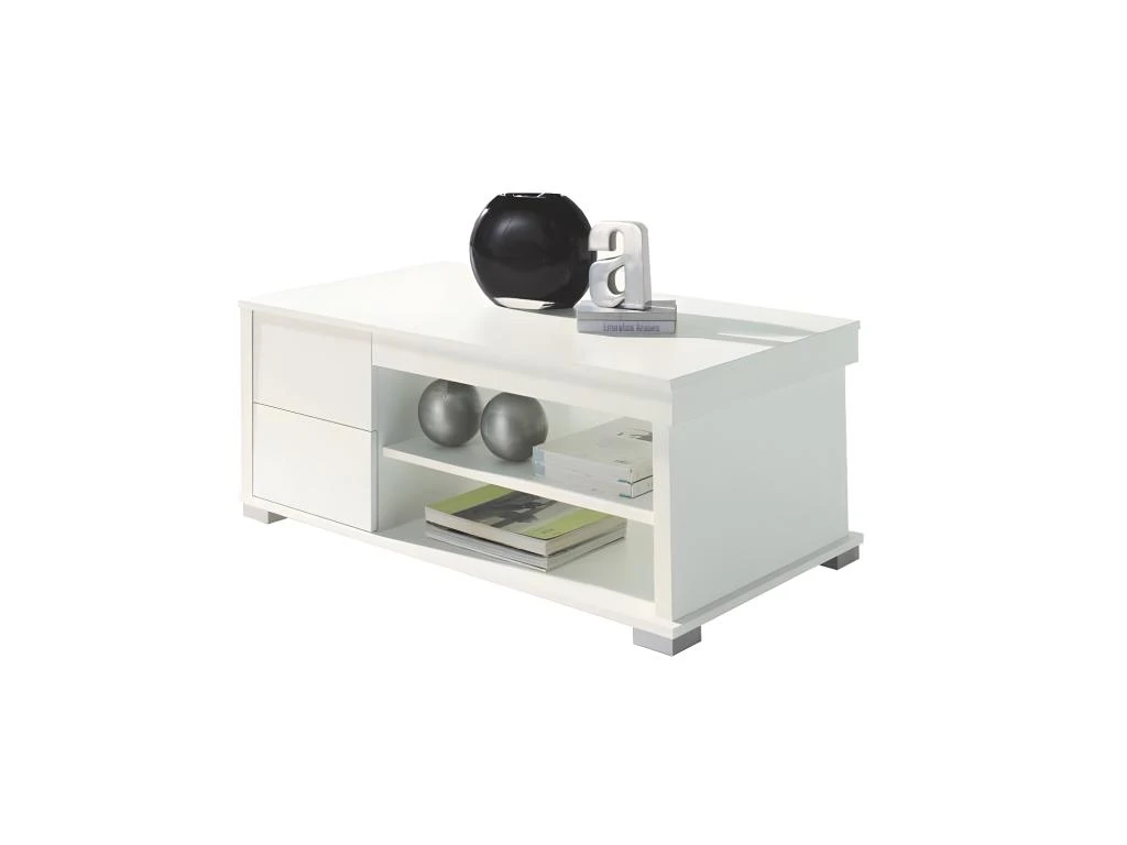 Table Basse Blanche Relevable 4 Tiroirs - NESE 3 Table Basse Blanche Relevable 4 Tiroirs - NESE