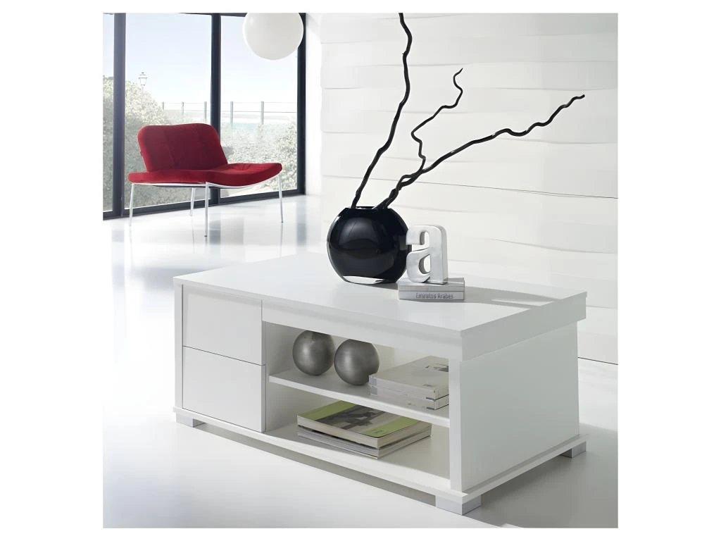 Table Basse Blanche Relevable 4 Tiroirs - NESE 4 Table Basse Blanche Relevable 4 Tiroirs - NESE – Image 2
