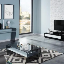 Table Basse - Verre Trempé Noir - Tablette Blanche Laquée - KELLY -Pas Cher Mobiliora Magasin table basse 242723