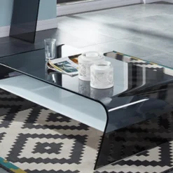 Table Basse - Verre Trempé Noir - Tablette Blanche Laquée - KELLY -Pas Cher Mobiliora Magasin table basse 242725