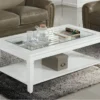Table Basse GUERANDE - Plateau En Verre Trempé - Pin Blanc -Pas Cher Mobiliora Magasin table basse 243205