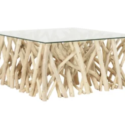 Table Basse En Verre Trempé Et Teck - Coloris : Naturel - GAYANA -Pas Cher Mobiliora Magasin table basse 2481869