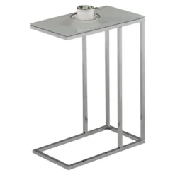 Table D'appoint NELIO - Verre Trempé Et Métal Chromé - Argenté