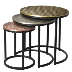 Tables Basses Gigognes BELAMI - Motifs Sculptés - Métal - Coloris : Doré, Argent, Cuivre