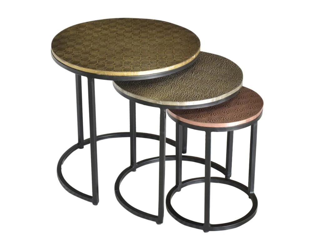 Tables Basses Gigognes BELAMI - Motifs Sculptés - Métal - Coloris : Doré, Argent, Cuivre 6 Tables Basses Gigognes BELAMI - Motifs Sculptés - Métal - Coloris : Doré, Argent, Cuivre – Image 4